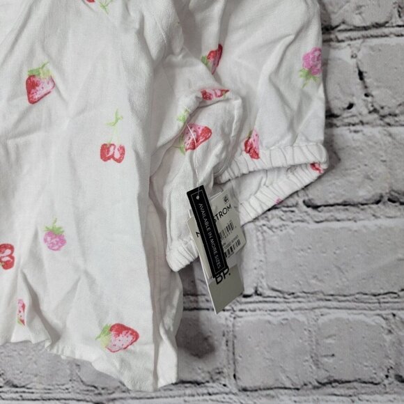 Bp Puff Sleeve Crop Top In White Brilliant Tossed Berries Linen NWT Size 3X - Picture 5 of 11